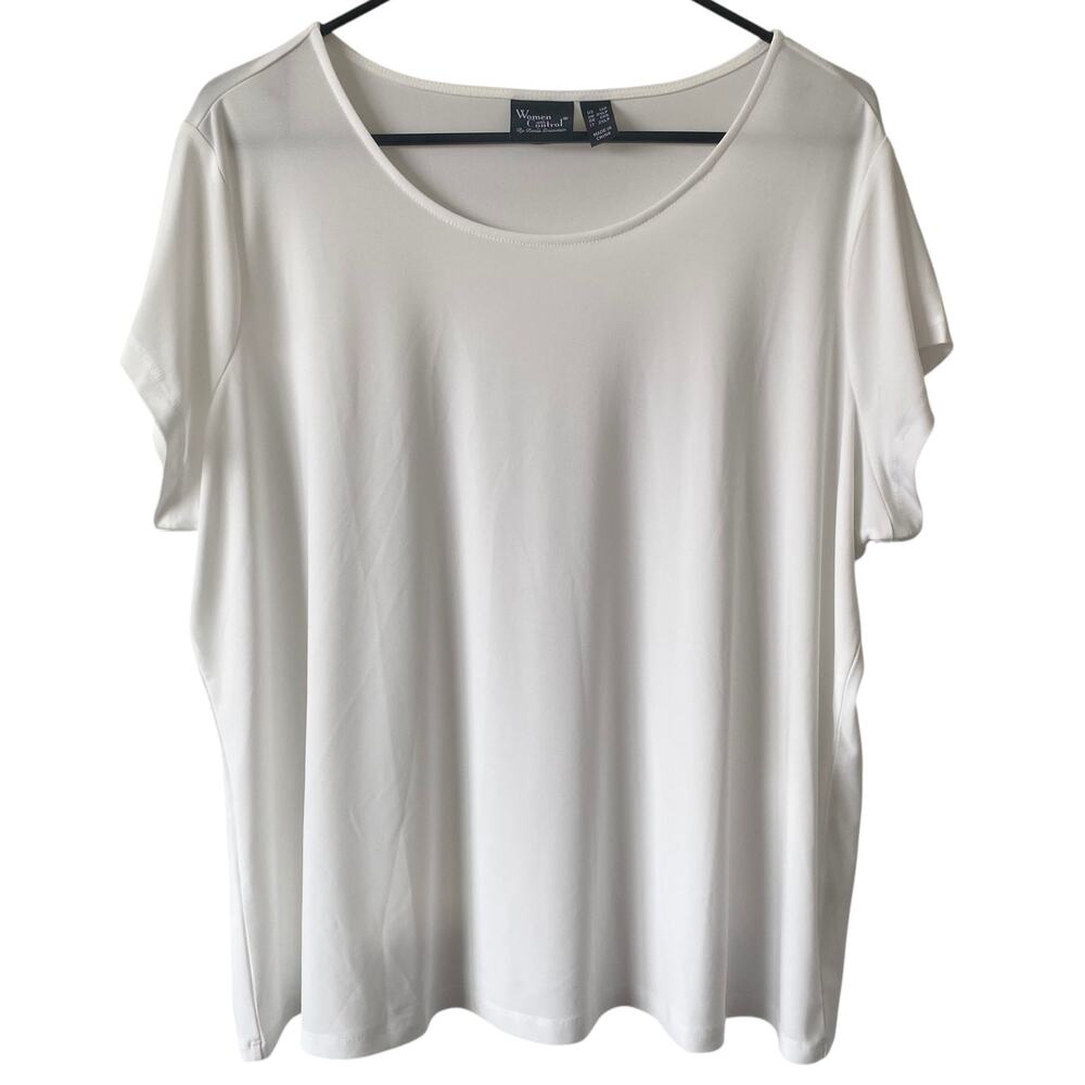 WOMEN WITH CONTROL NWOT Liquid Knit Short Sleeve Blouse White Size 1X Petite